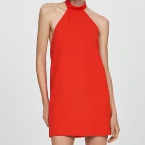 Red Halter-neck open-back dress - Mango